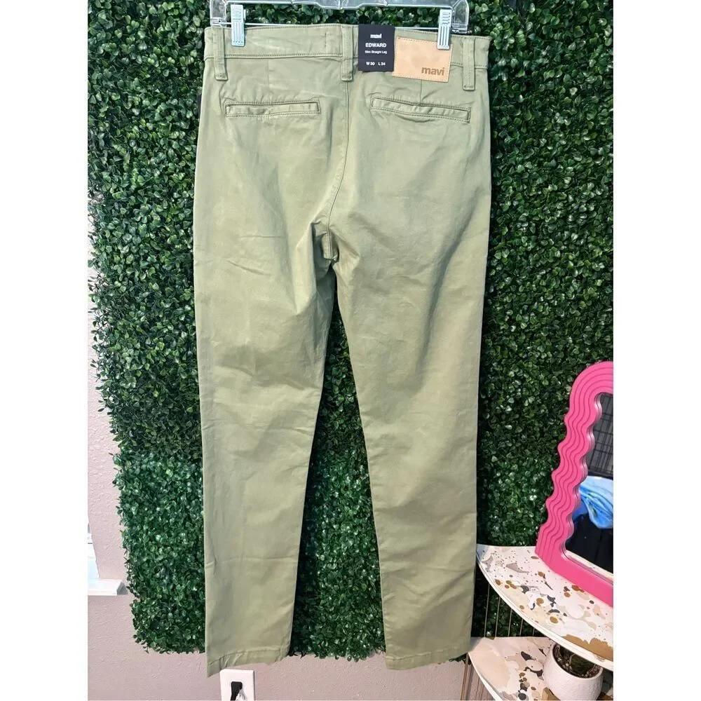 Mavi Jeans Mens 30X34 Edward Green Twill Slim Fit Straight Denim Pants NEW